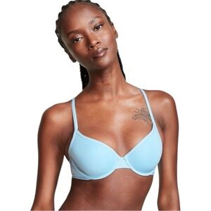 Victoria’s Secret Blue Smooth Logo Strap Lightly Lined T-Shirt Bra Size 34C